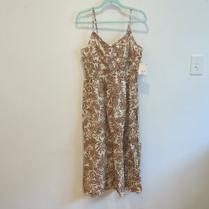 A.N.A Midi Dress Brown/cream floral cotton sundress Women Sz L NWT